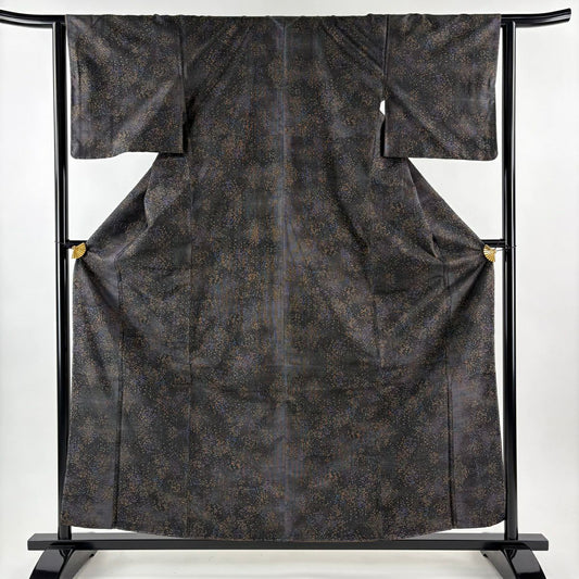【美品】 大島紬織 身長159cm 袖長63cm S 雙層 樹木 墨 深色 純蠶絲 秀品級