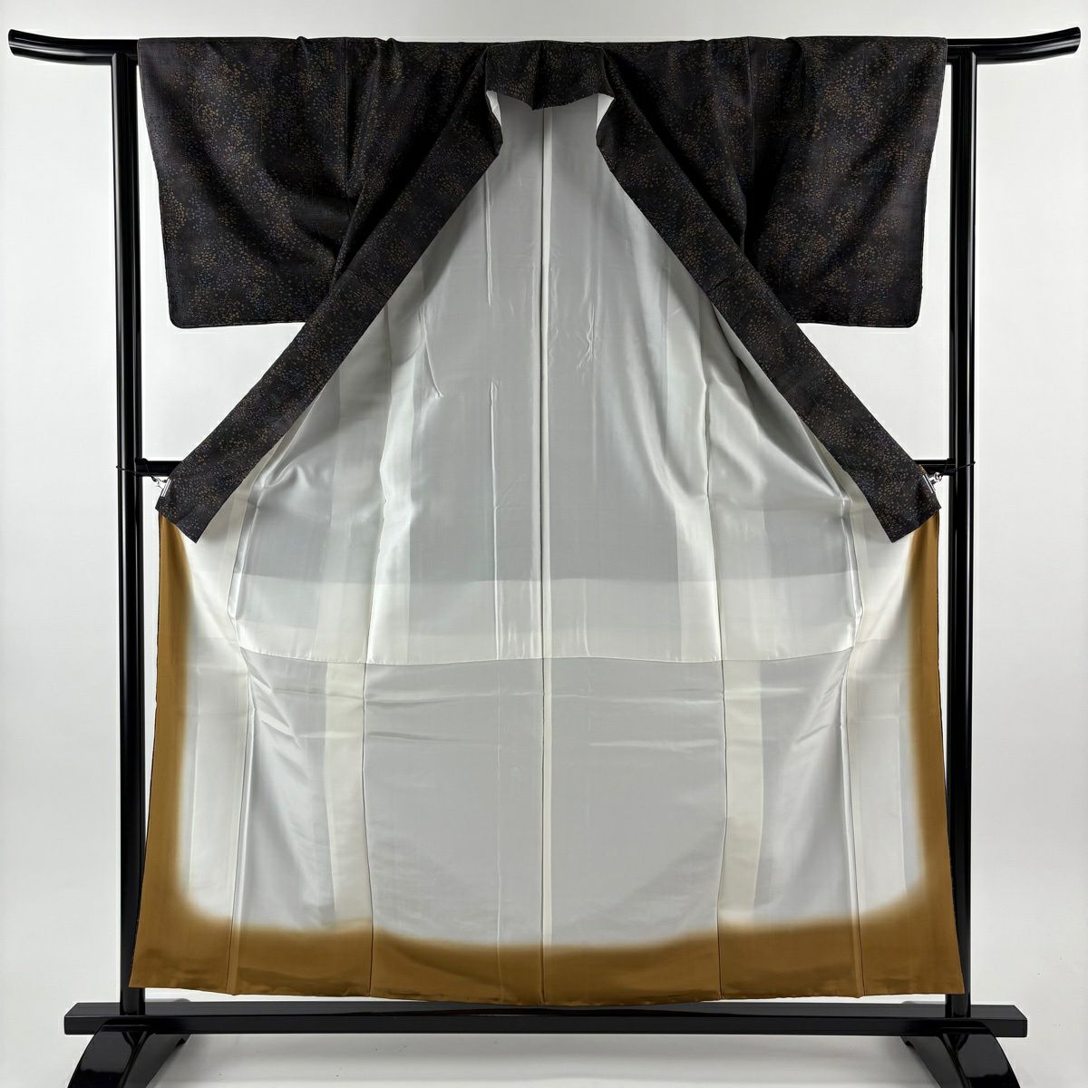 【美品】 大島紬織 身長159cm 袖長63cm S 雙層 樹木 墨 深色 純蠶絲 秀品級