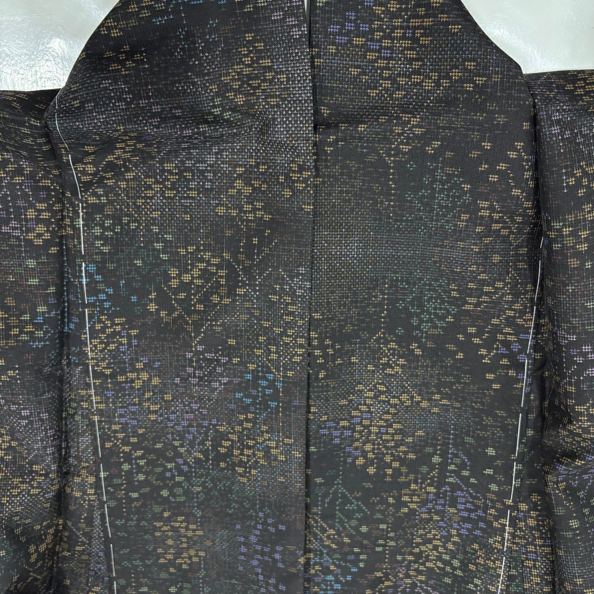【美品】 大島紬織 身長159cm 袖長63cm S 雙層 樹木 墨 深色 純蠶絲 秀品級