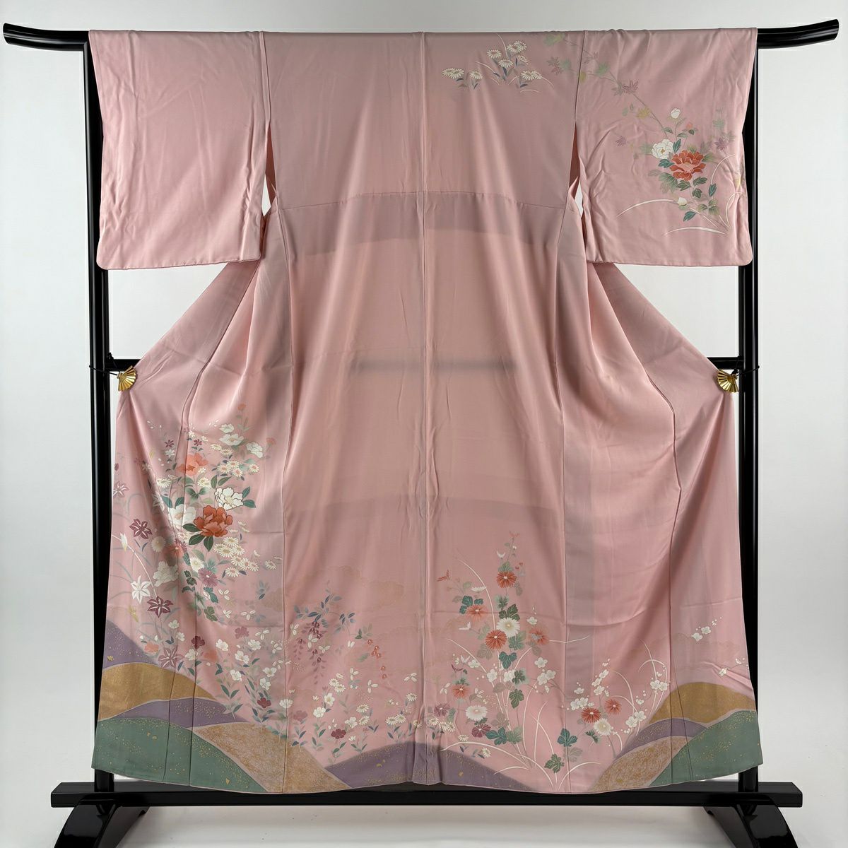 訪問服 身長157cm 袖長66cm M 雙層 草花紋紋 遠山 金絲 金銀彩 粉紅 純蠶絲 優品級