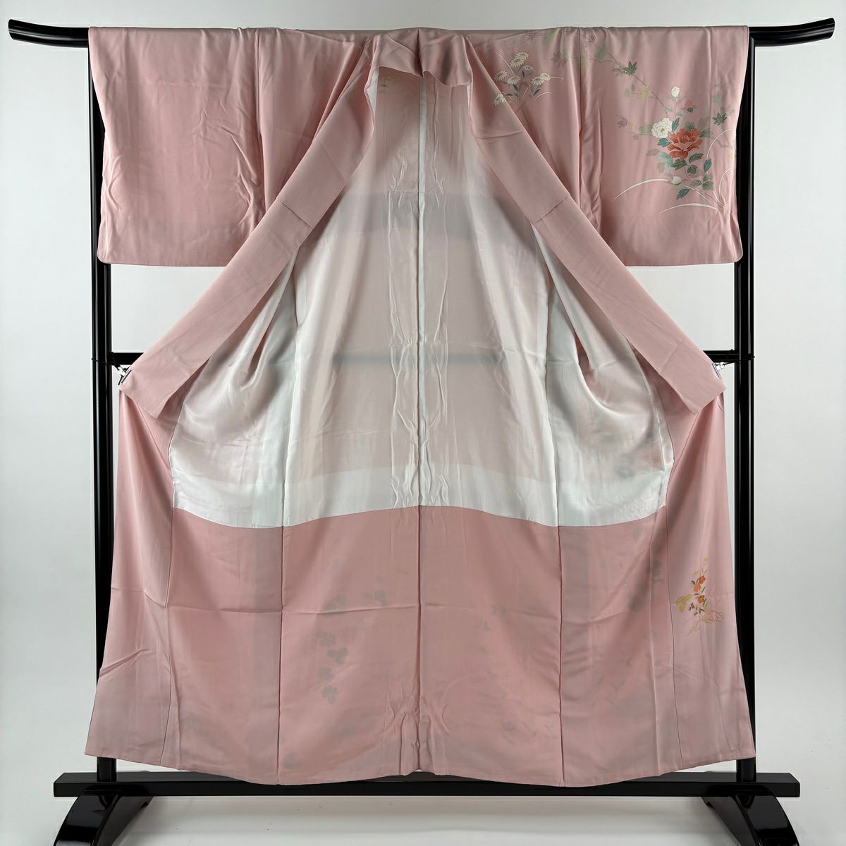 訪問服 身長157cm 袖長66cm M 雙層 草花紋紋 遠山 金絲 金銀彩 粉紅 純蠶絲 優品級
