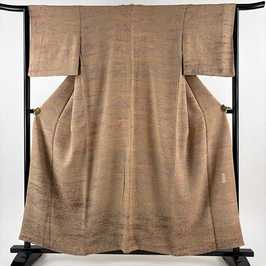 【美品】 付下 身長157cm 袖長63cm S 雙層 陶彩染 幾何學圖案 淺茶 純蠶絲 秀品級