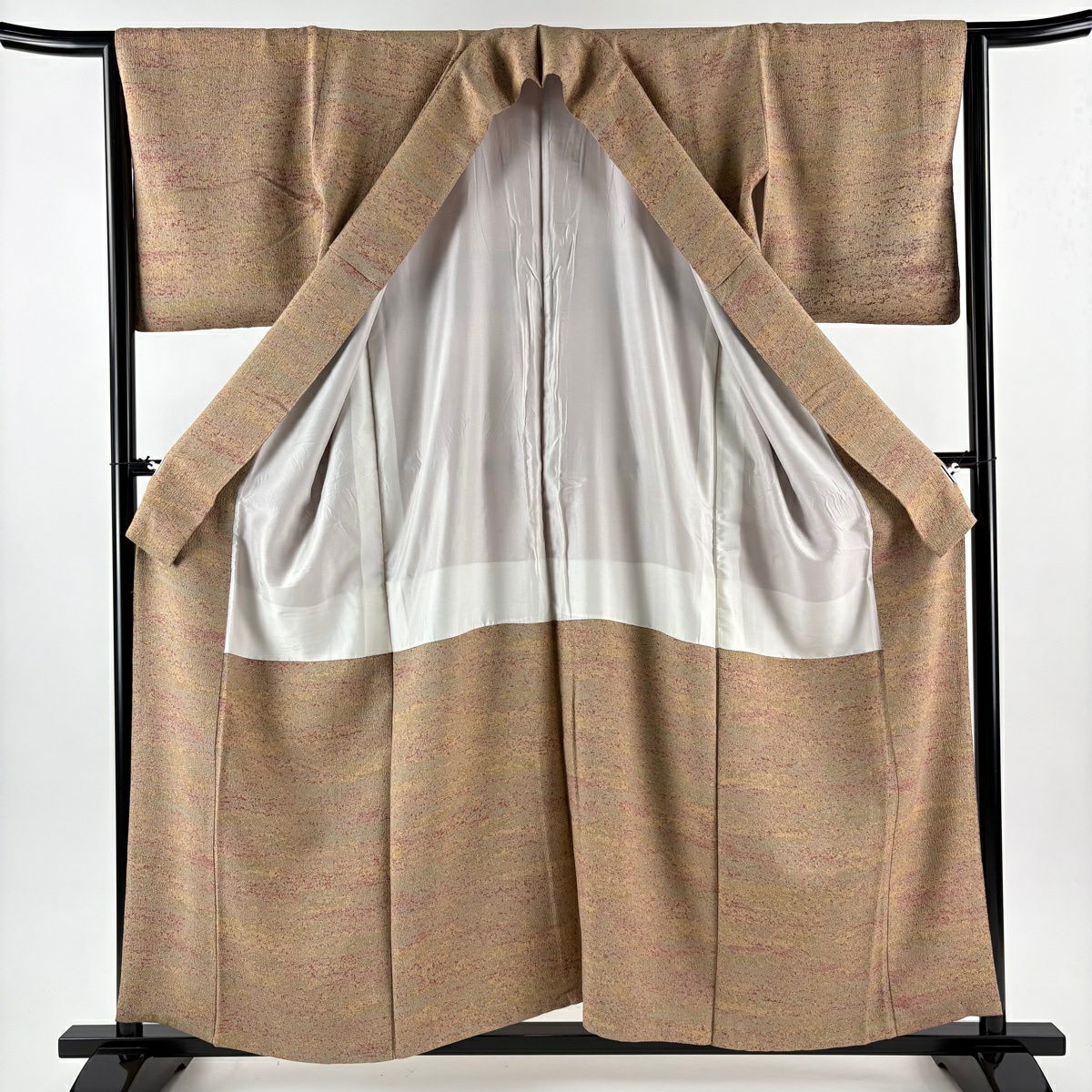 【美品】 付下 身長157cm 袖長63cm S 雙層 陶彩染 幾何學圖案 淺茶 純蠶絲 秀品級