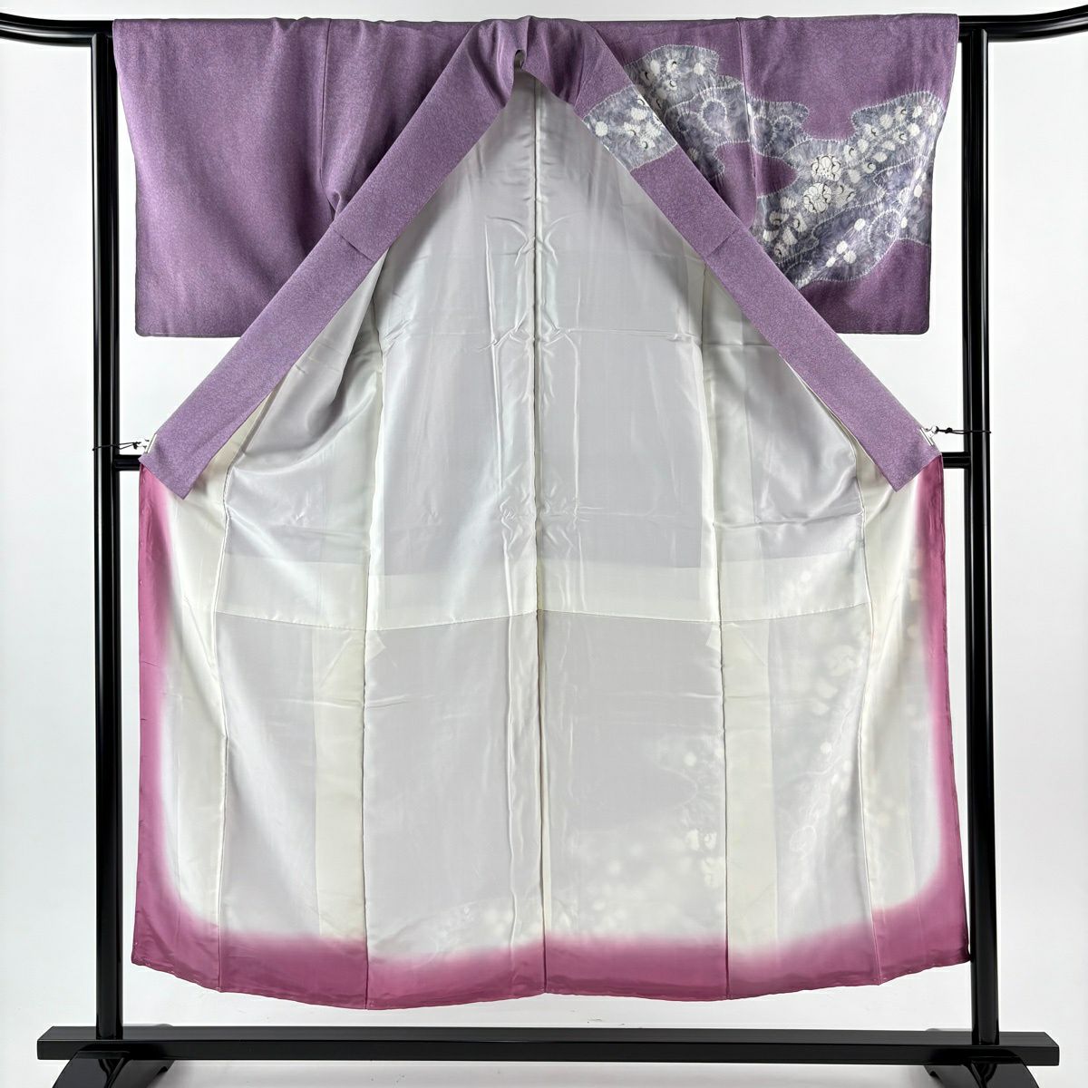 訪問服 身長151.5cm 袖長63cm S 雙層 辻花染 絞染 紫 純蠶絲 秀品級
