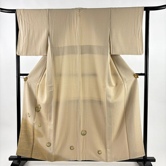 付下 身長157.5cm 袖長63cm S 雙層 稻丸紋 霞 金銀彩 淺茶 純蠶絲 優品級 一個紋