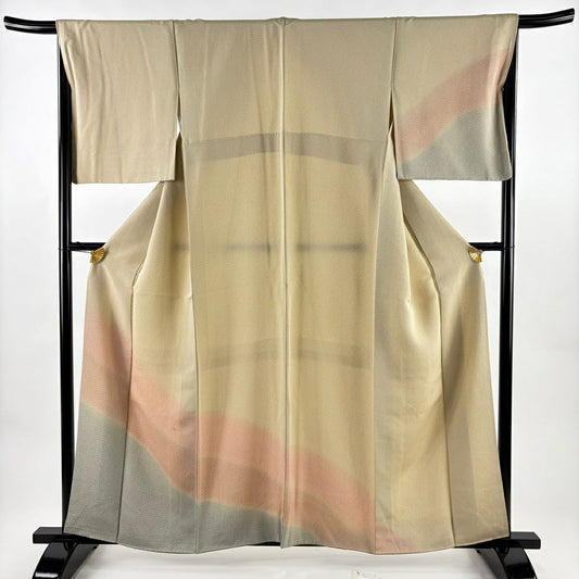 付下 身長158.5cm 袖長66.5cm M 雙層 梅花 辨染 薄茶 純蠶絲 優品級