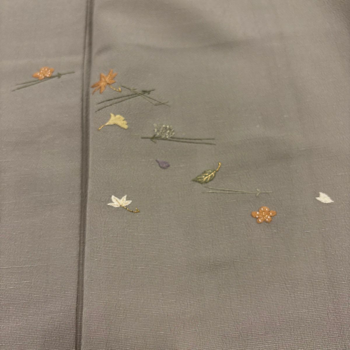 付下 身長162cm 袖長65cm M 雙層 吹寄刺繡 金銀線 灰茶 純蠶絲 優品級 一個紋