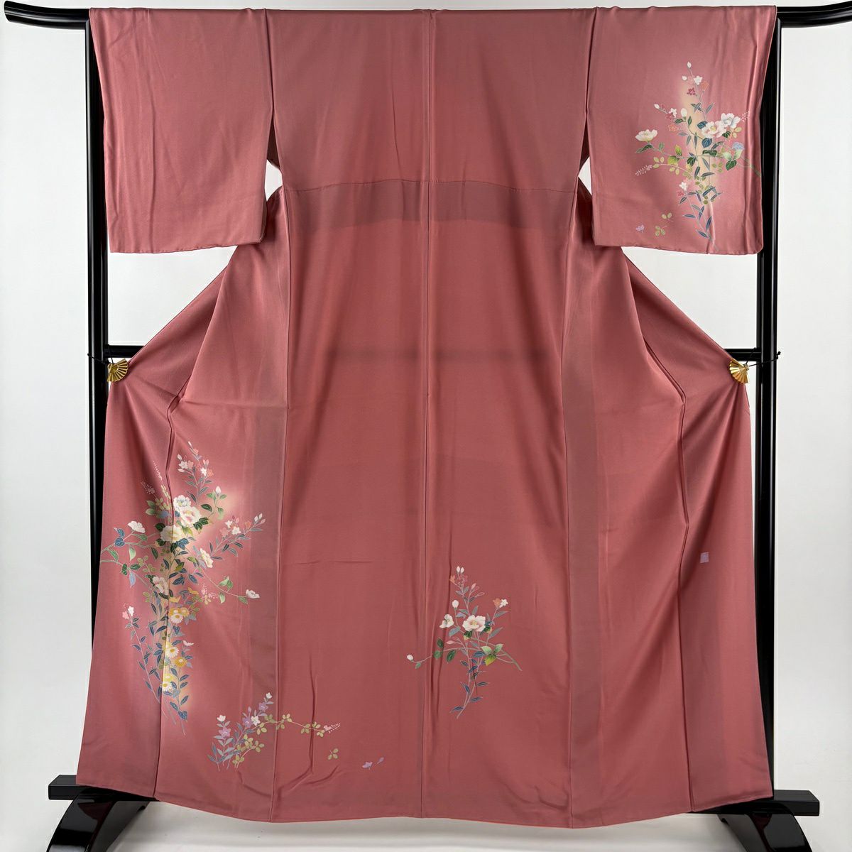 付下 身長162.5cm 袖長65cm M 雙層 落款 草花紋紋 漸層 粉紅 純蠶絲 優品級