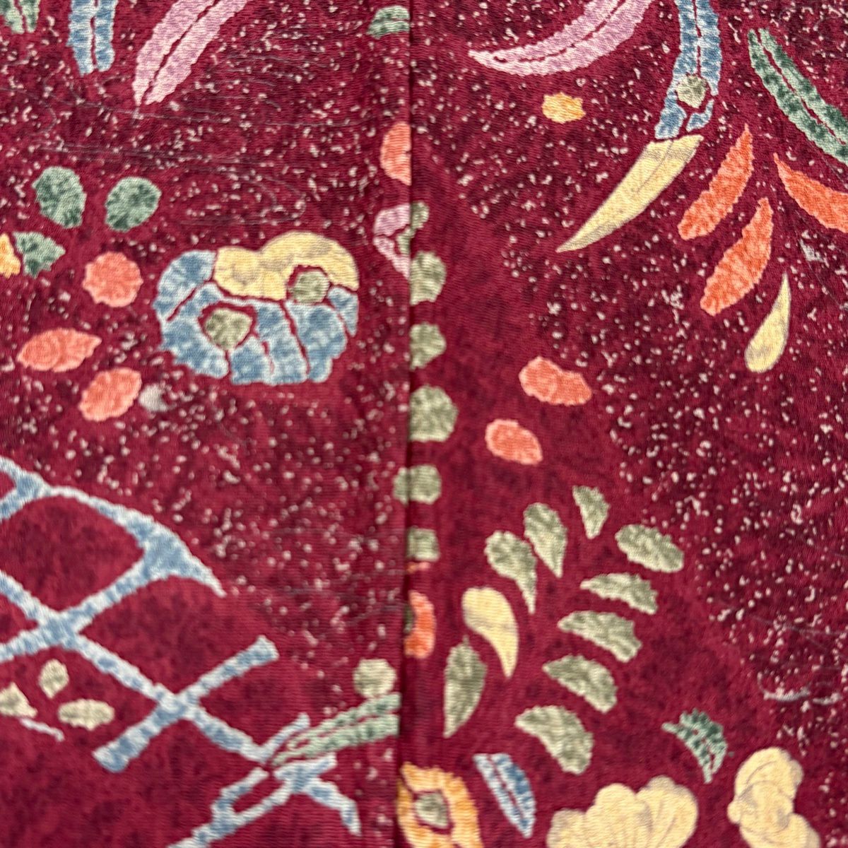 【美品】訪問服 身長170cm 袖長66cm M 雙層 草花紋紋 菱形 染分 灰紫 純蠶絲 秀品級