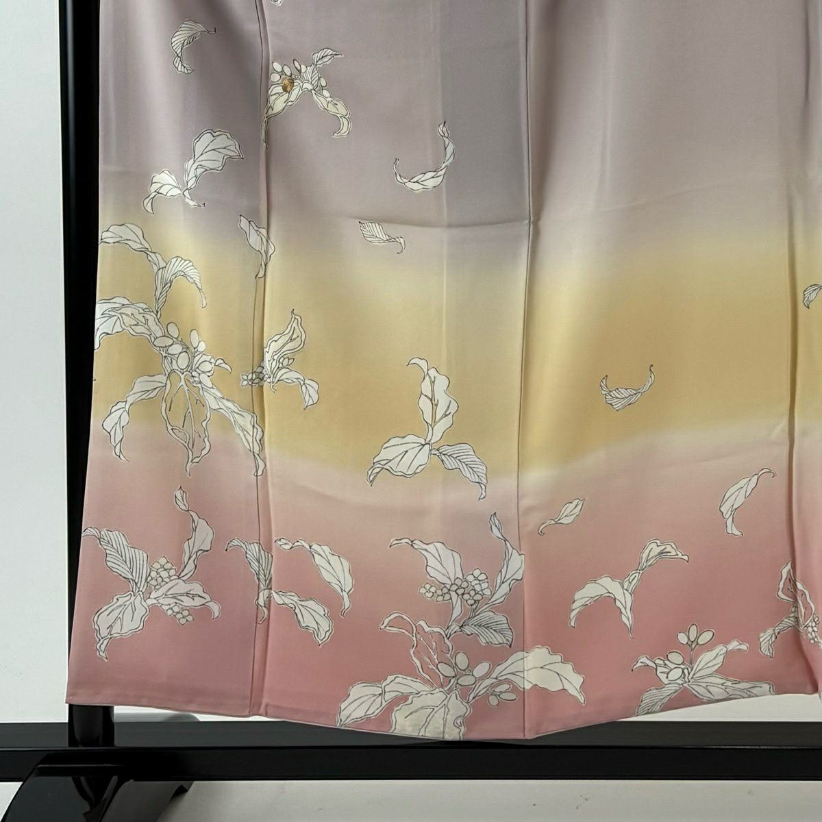 付下 身長155.5cm 袖長66.5cm M 雙層 草花紋紋 金糸 染分 薄紫 純蠶絲 秀品級