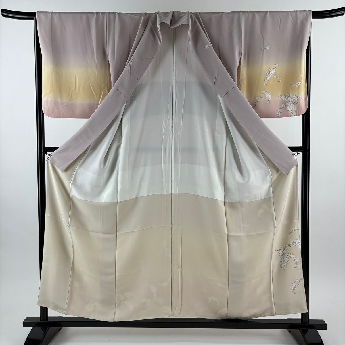 付下 身長155.5cm 袖長66.5cm M 雙層 草花紋紋 金糸 染分 薄紫 純蠶絲 秀品級