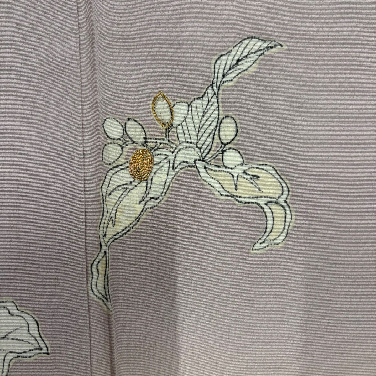 付下 身長155.5cm 袖長66.5cm M 雙層 草花紋紋 金糸 染分 薄紫 純蠶絲 秀品級