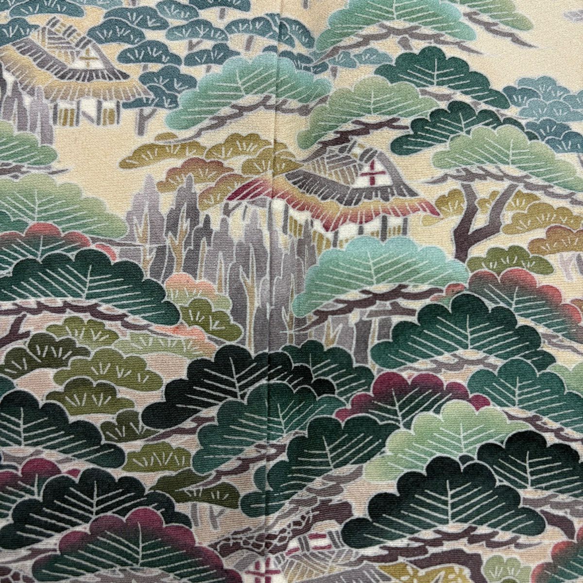 【美品】 留袖禮服禮服 身長162cm 袖長63cm S 雙層 阿部佳雪 落款あり 海邊的風景 九十九灣 米色 純蠶絲 秀品級 三つ紋
