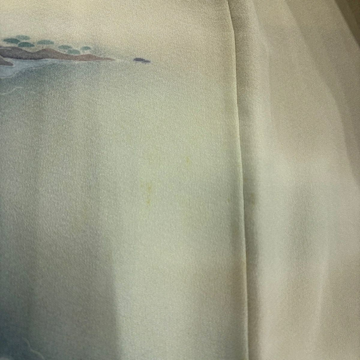 【美品】 留袖禮服禮服 身長162cm 袖長63cm S 雙層 阿部佳雪 落款あり 海邊的風景 九十九灣 米色 純蠶絲 秀品級 三つ紋