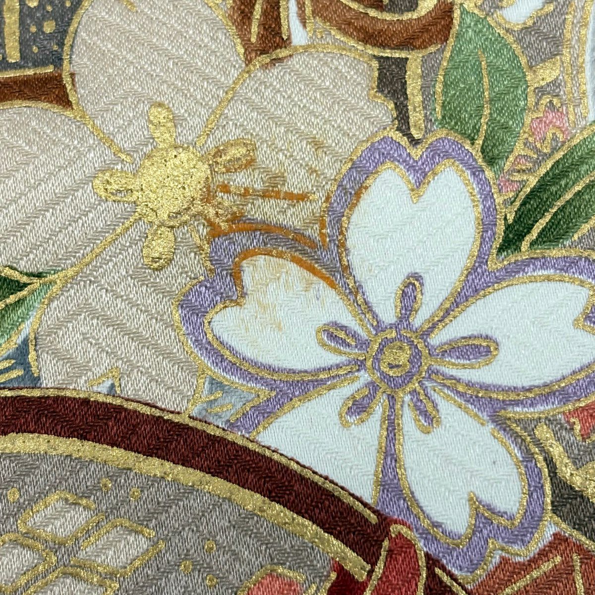 振袖禮服 身長160cm 袖長63.5cm S 雙層 鼓 蝶 金絲 金銀彩 紅茶 純蠶絲 秀品級