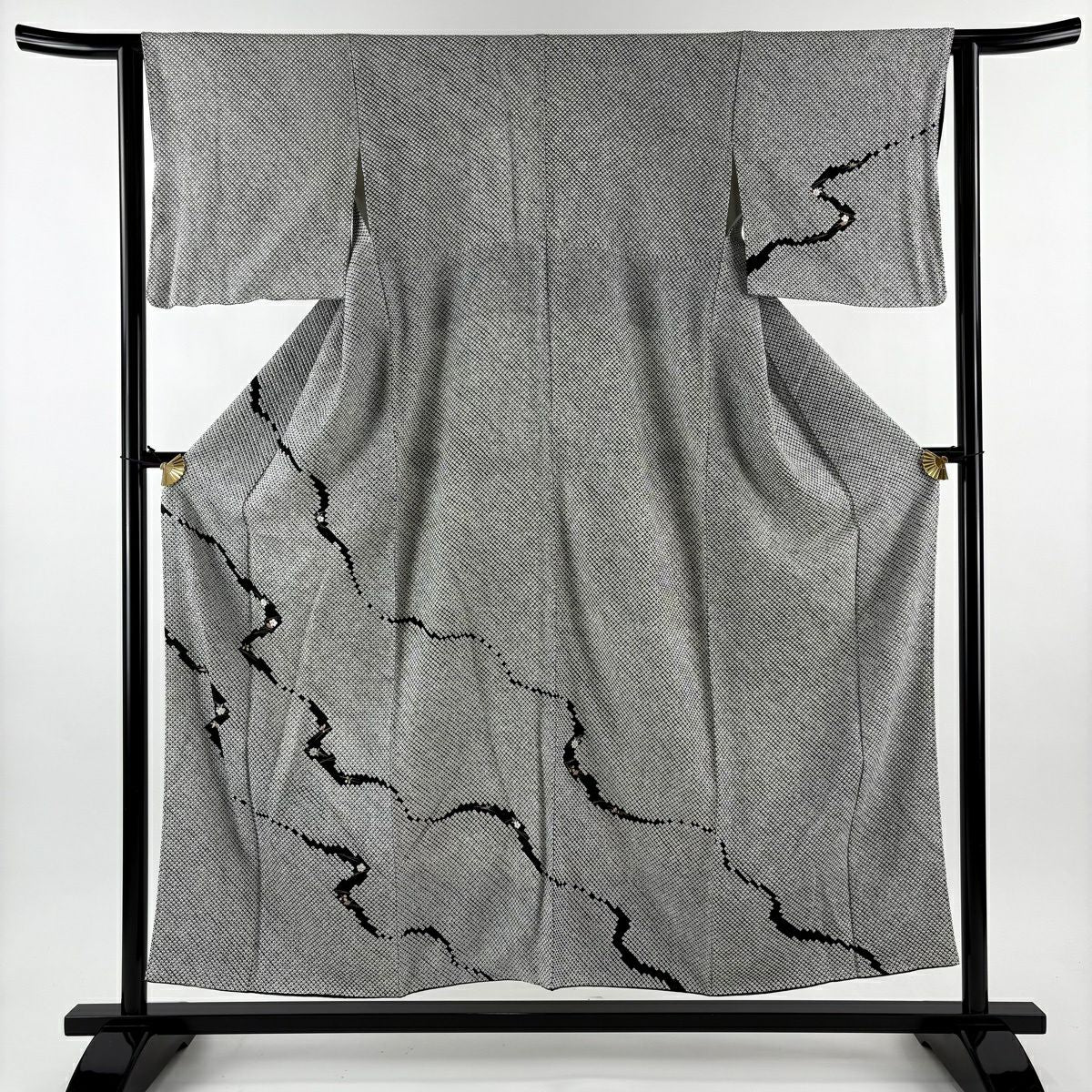 訪問服 身長154cm 袖長62cm S 雙層 吹寄 絞染 刺繡 黑 純蠶絲 秀品級