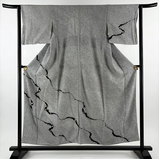 訪問服 身長154cm 袖長62cm S 雙層 吹寄 絞染 刺繡 黑 純蠶絲 秀品級