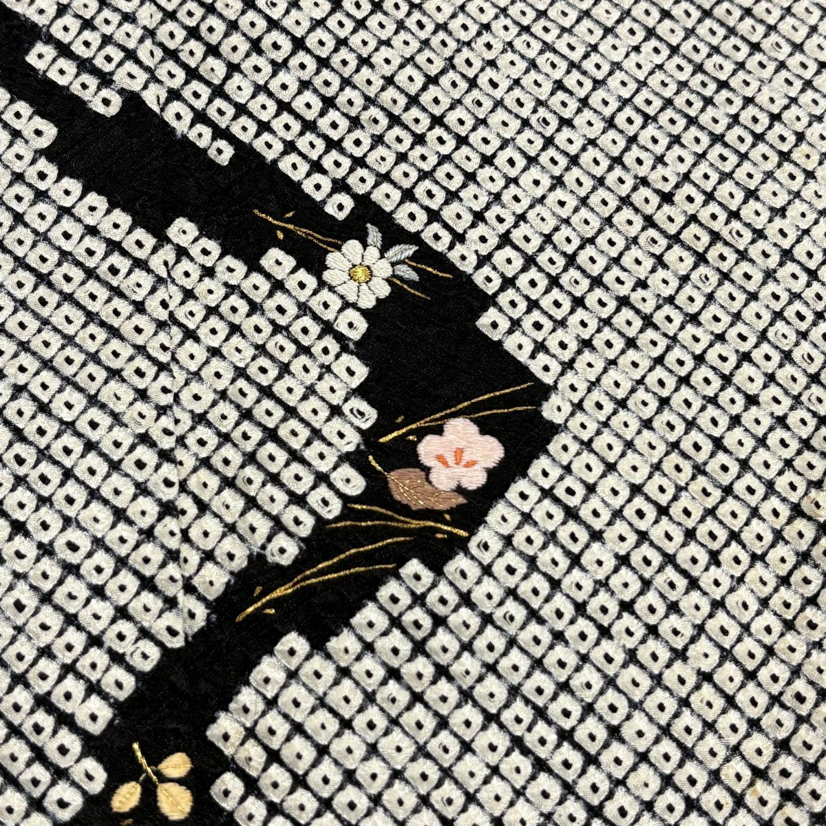 訪問服 身長154cm 袖長62cm S 雙層 吹寄 絞染 刺繡 黑 純蠶絲 秀品級