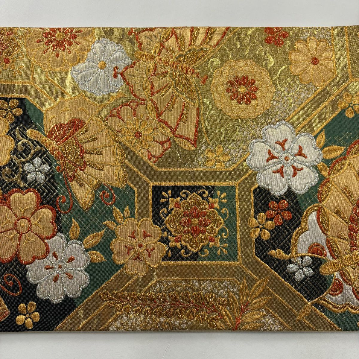 【美品】 袋帶 秀品級 櫻花 蝴蝶 金金箔 金銀彩 金色 六通 純蠶絲