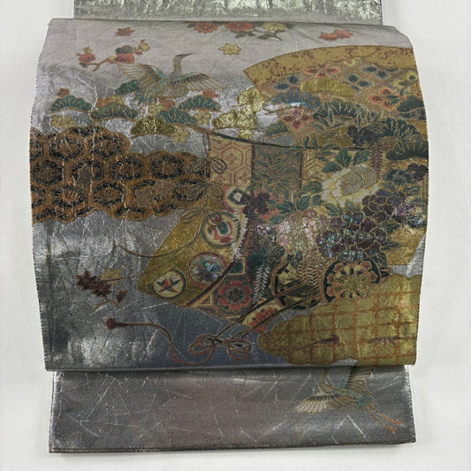 袋帶 秀品級 花車 幾帳 金金箔 螺鈿 銀 純蠶絲