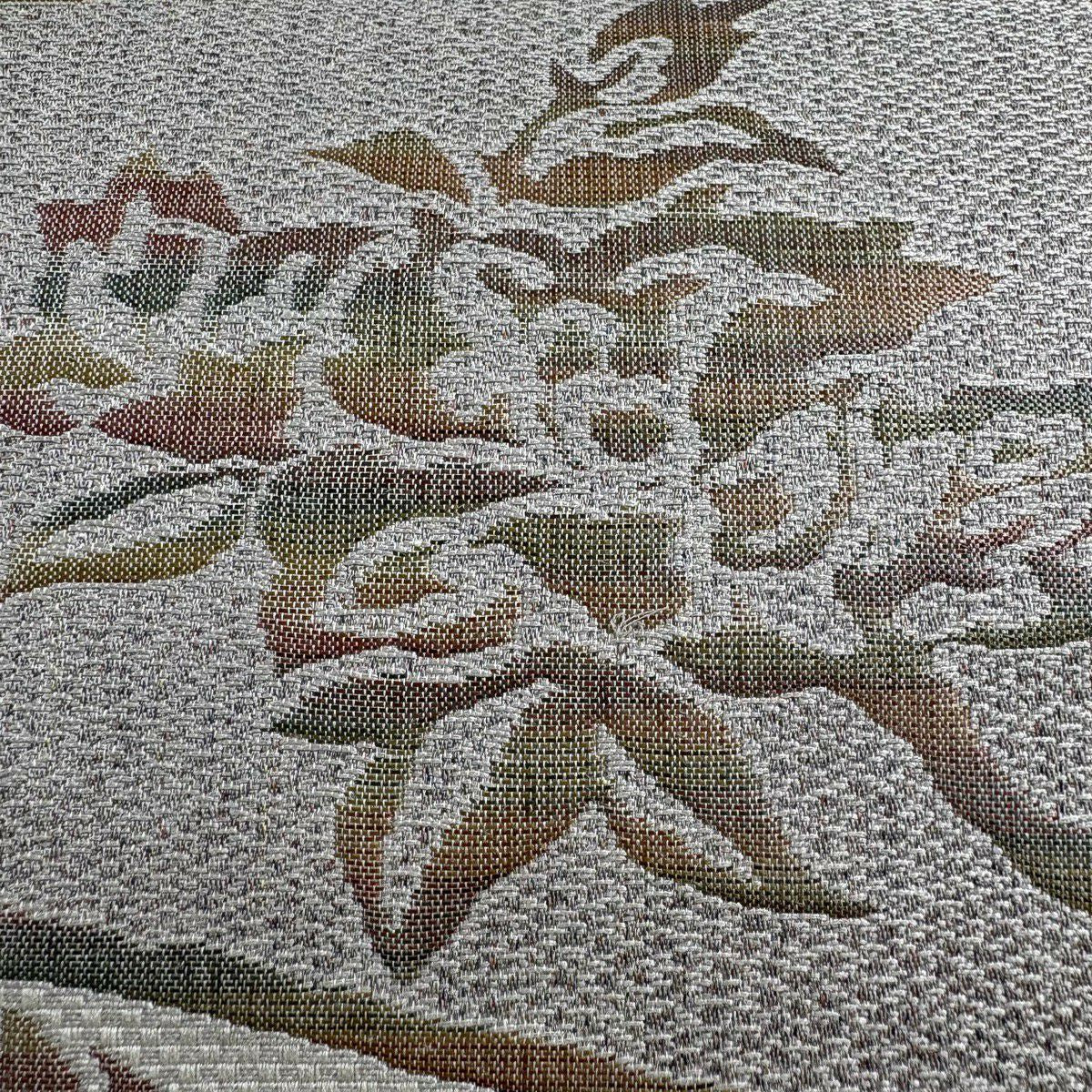 【美品】名古屋帶 秀品級 草花紋紋 幾何學圖案 金金箔 奶油色 純蠶絲