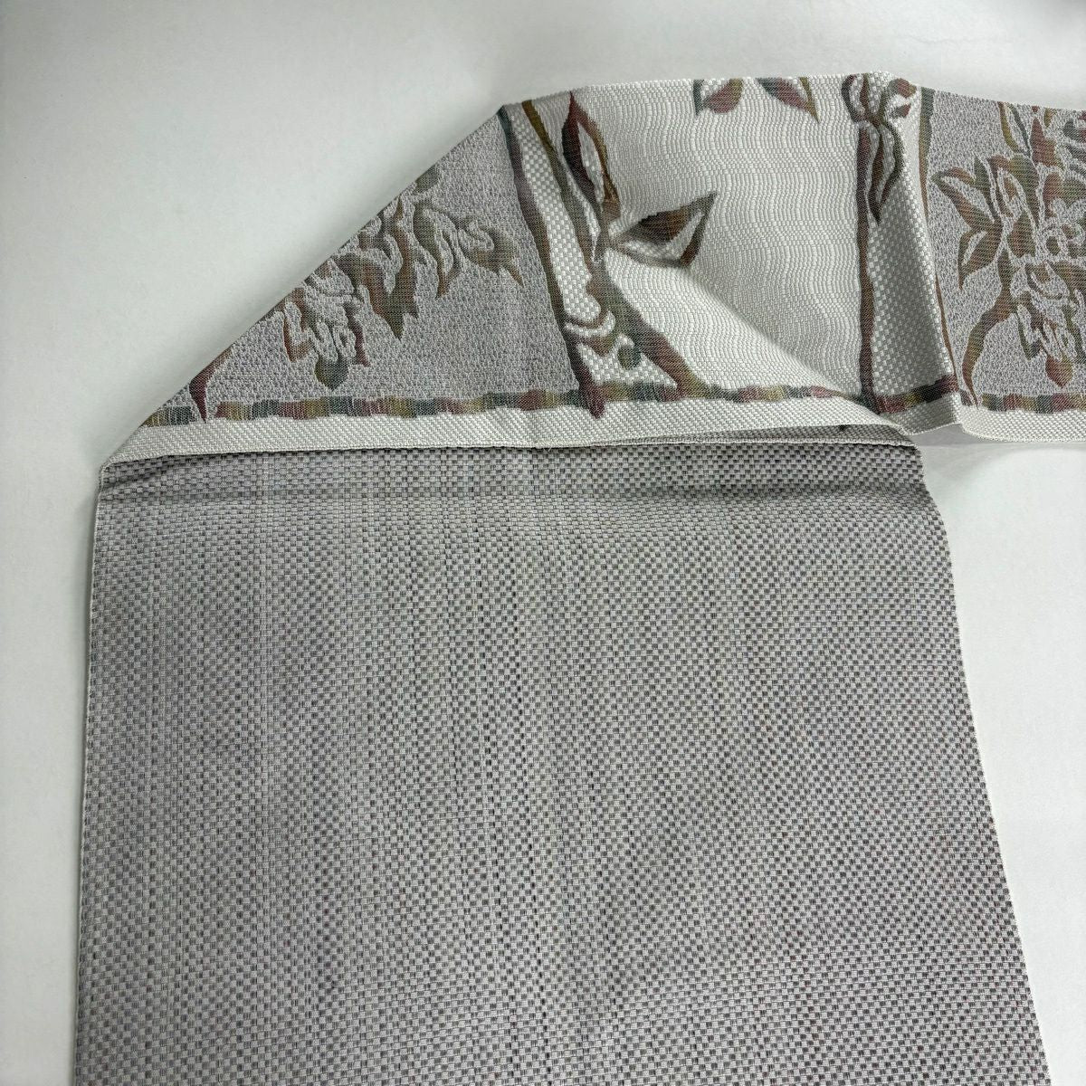 【美品】名古屋帶 秀品級 草花紋紋 幾何學圖案 金金箔 奶油色 純蠶絲