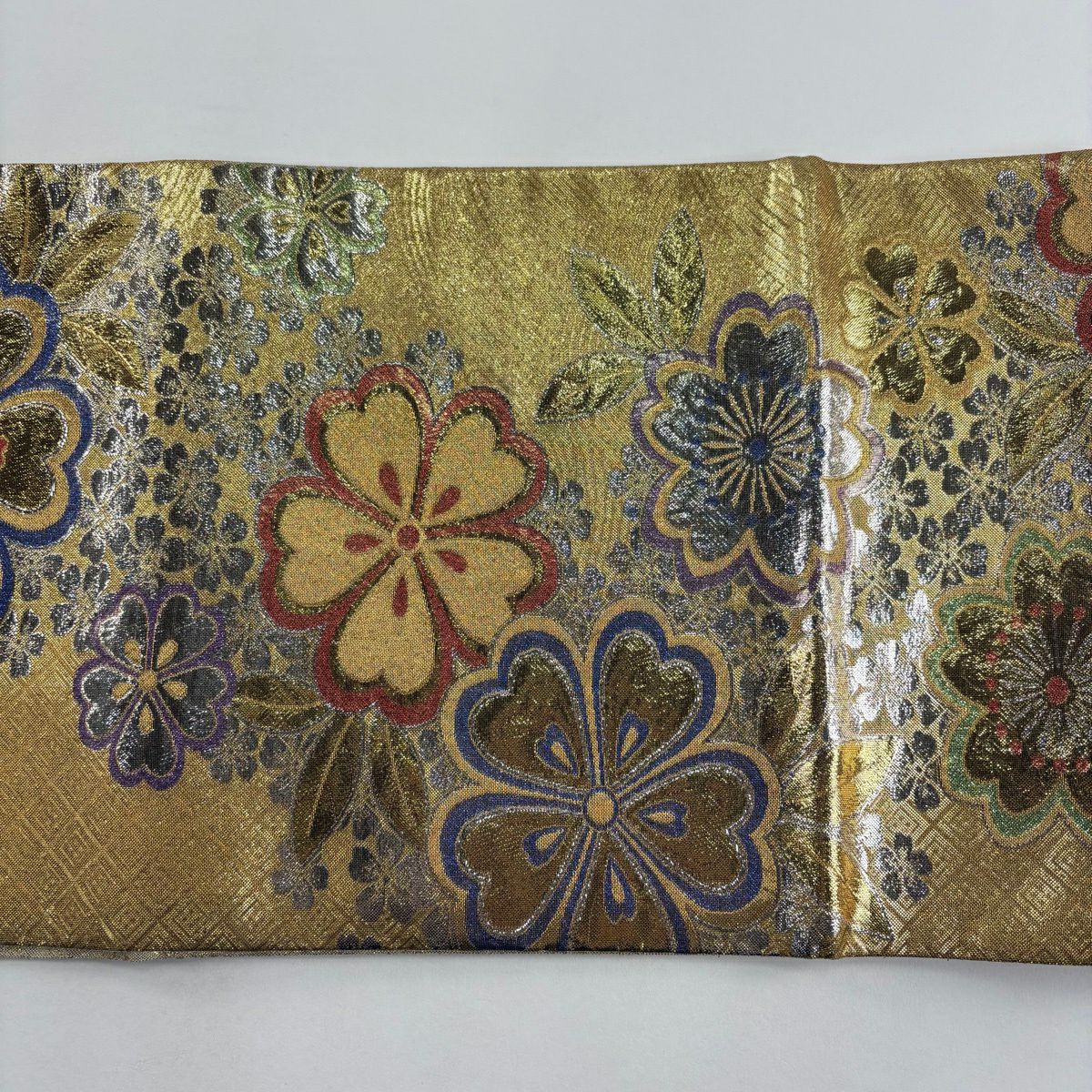 袋帶 秀品級 振袖禮服禮服用 櫻花 波紋 金絲 金金箔 金色 六通 純蠶絲