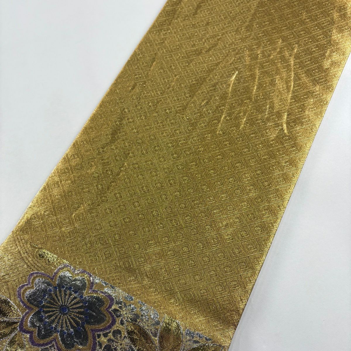 袋帶 秀品級 振袖禮服禮服用 櫻花 波紋 金絲 金金箔 金色 六通 純蠶絲
