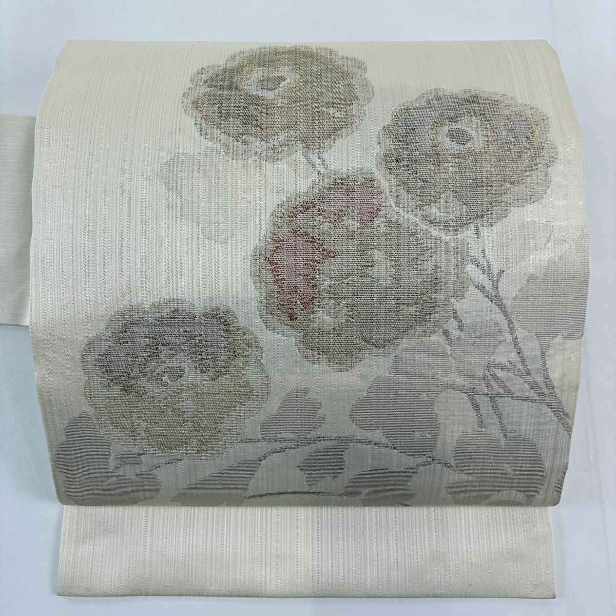 名古屋帶 秀品級 草花紋紋 金金箔 金絲 奶油色 純蠶絲