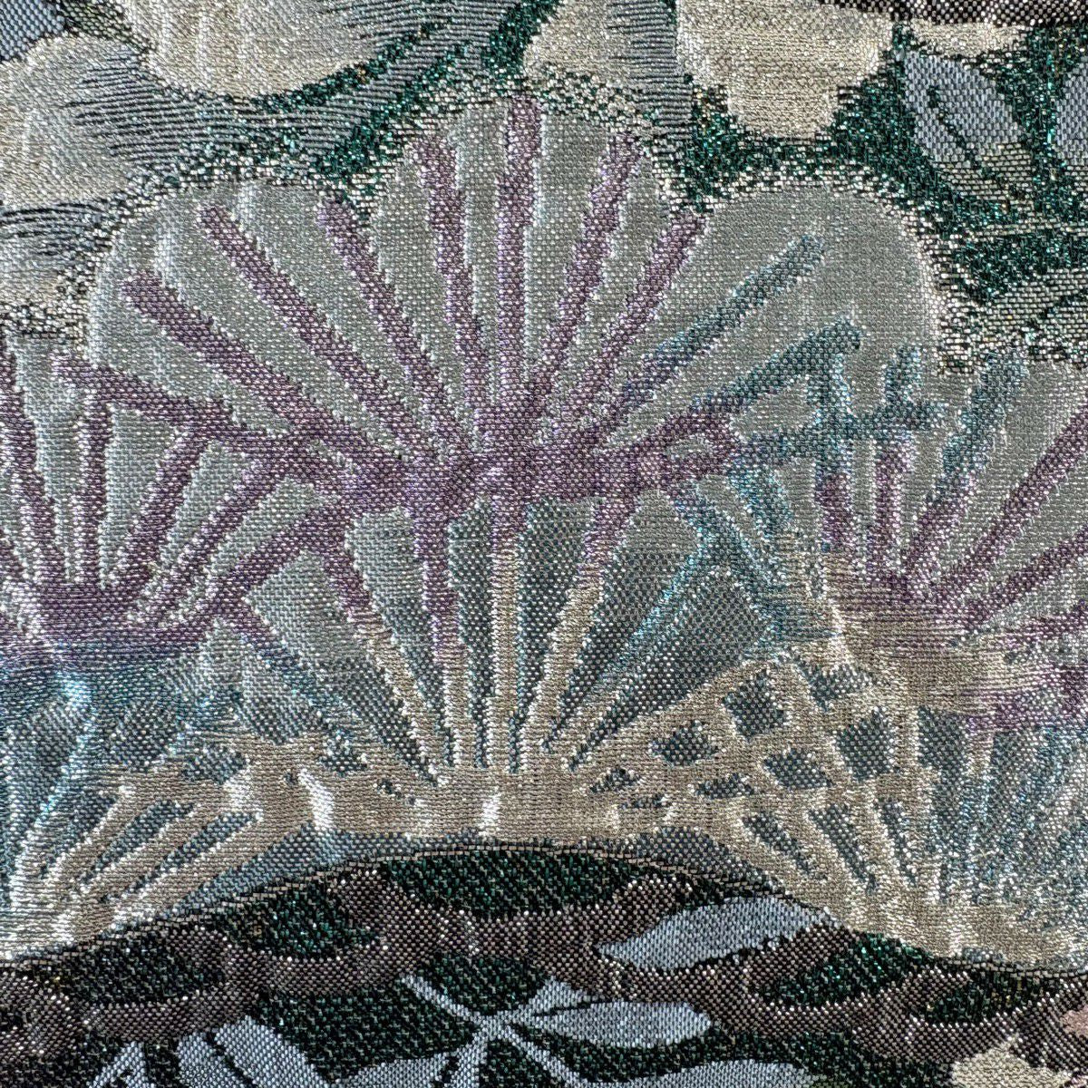 【美品】 袋帶 秀品級 笠松樹 櫻花 金金箔 綠 六通 純蠶絲