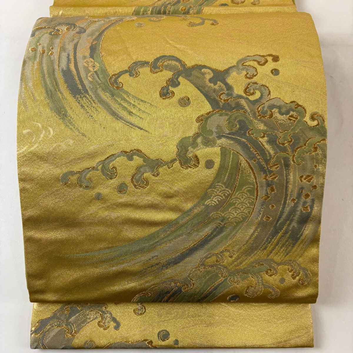 【美品】 袋帶 秀品級 波頭 青海波 金絲 金金箔 金色 六通 純蠶絲