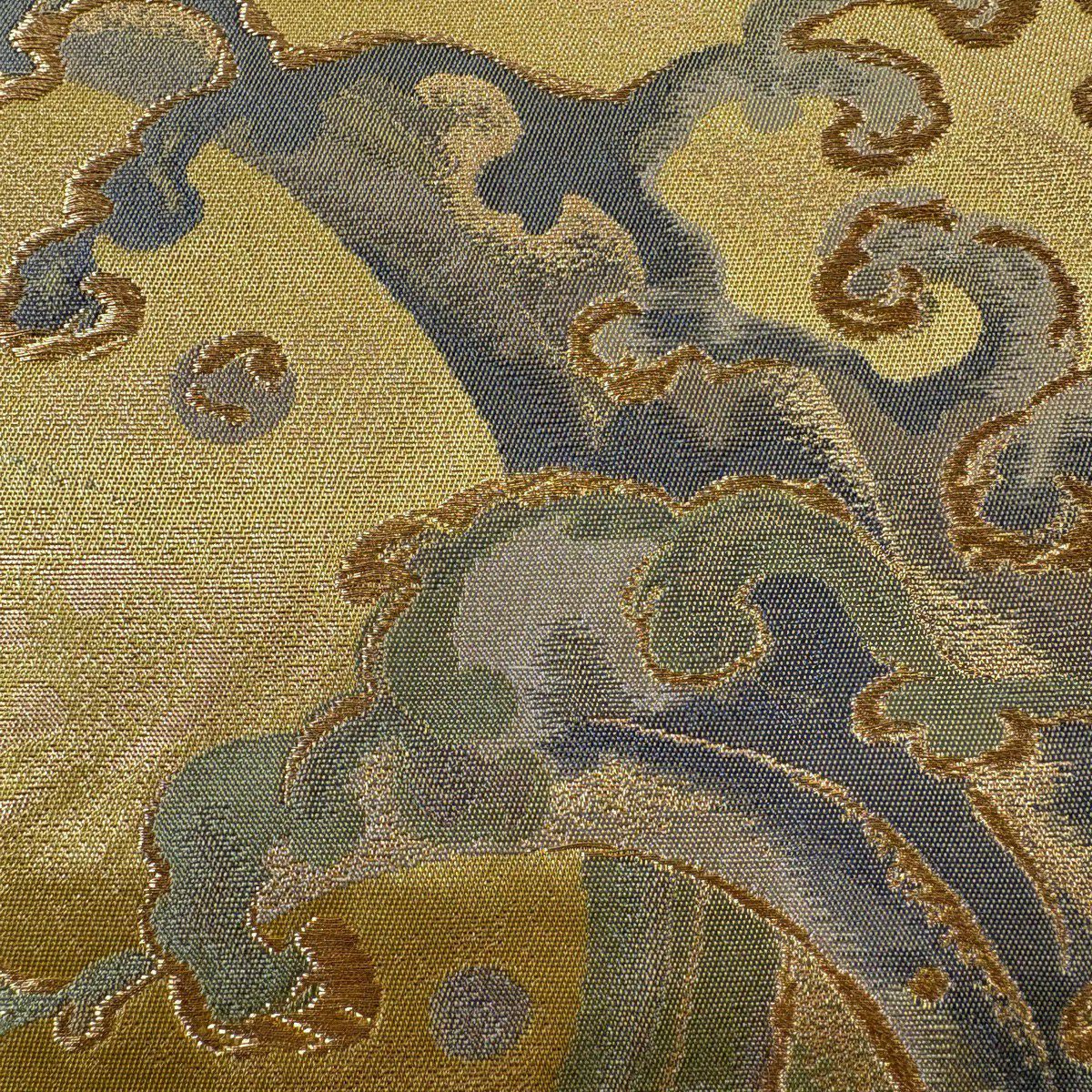 【美品】 袋帶 秀品級 波頭 青海波 金絲 金金箔 金色 六通 純蠶絲