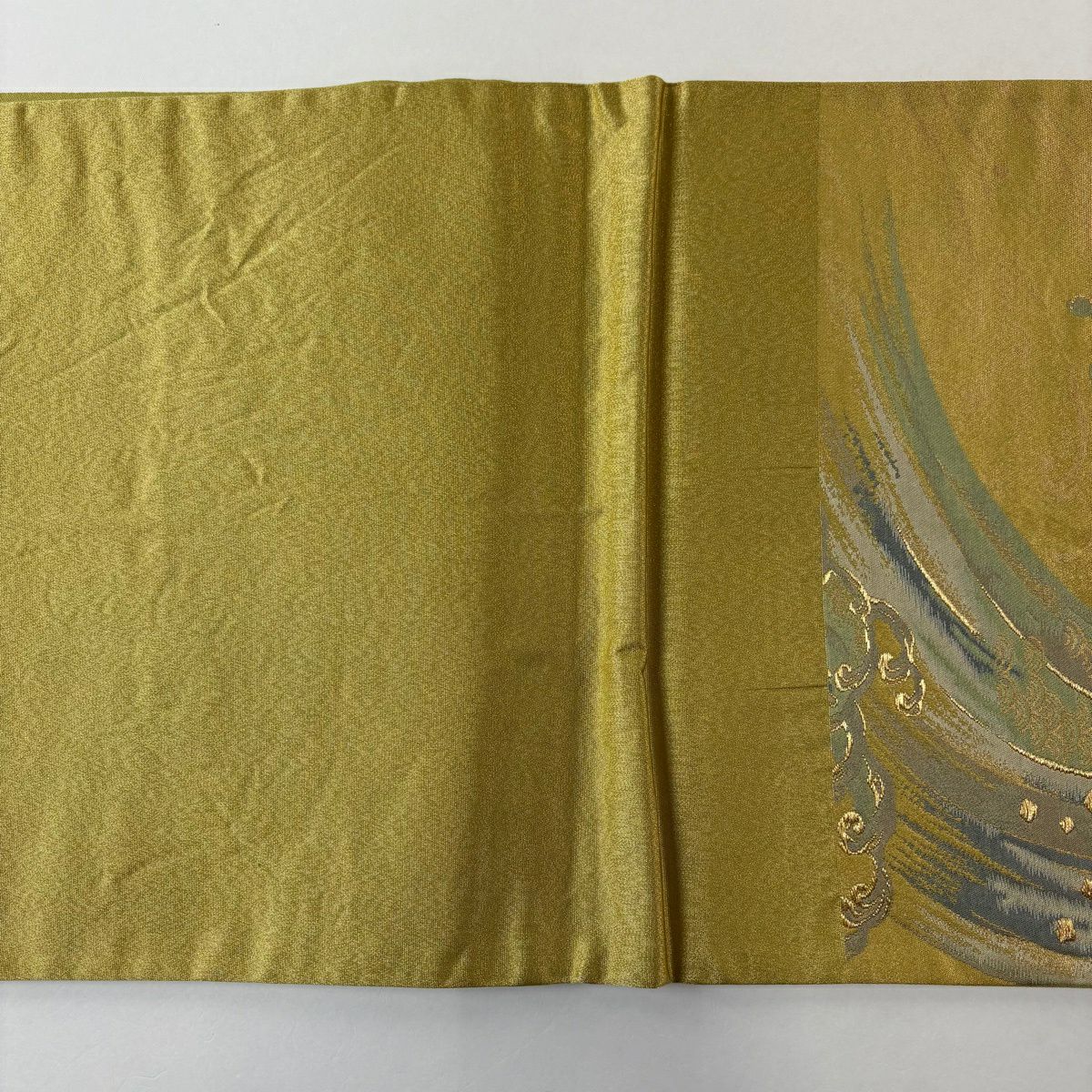【美品】 袋帶 秀品級 波頭 青海波 金絲 金金箔 金色 六通 純蠶絲