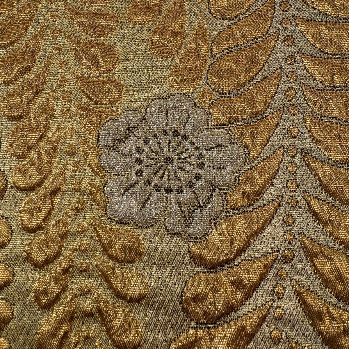 【美品】 袋帶 優品級 辻花染圖案 金金箔 金銀彩 金色 六通 純蠶絲