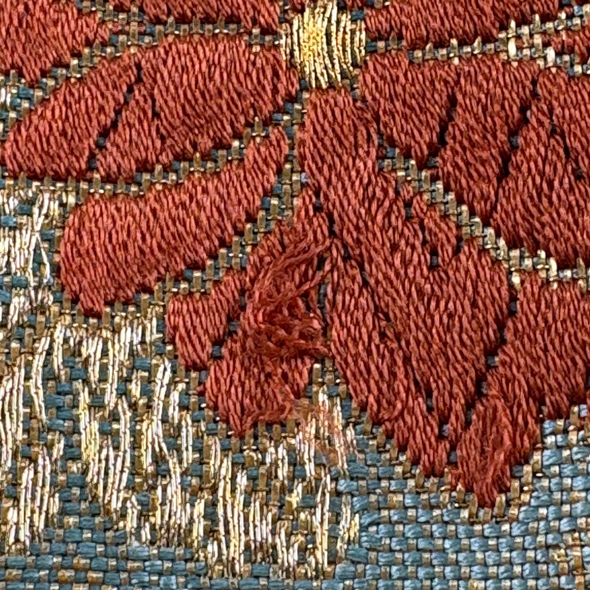 【美品】 袋帶 秀品級 松樹竹子梅花 秋草 金銀絲 金金箔 灰綠 六通 純蠶絲
