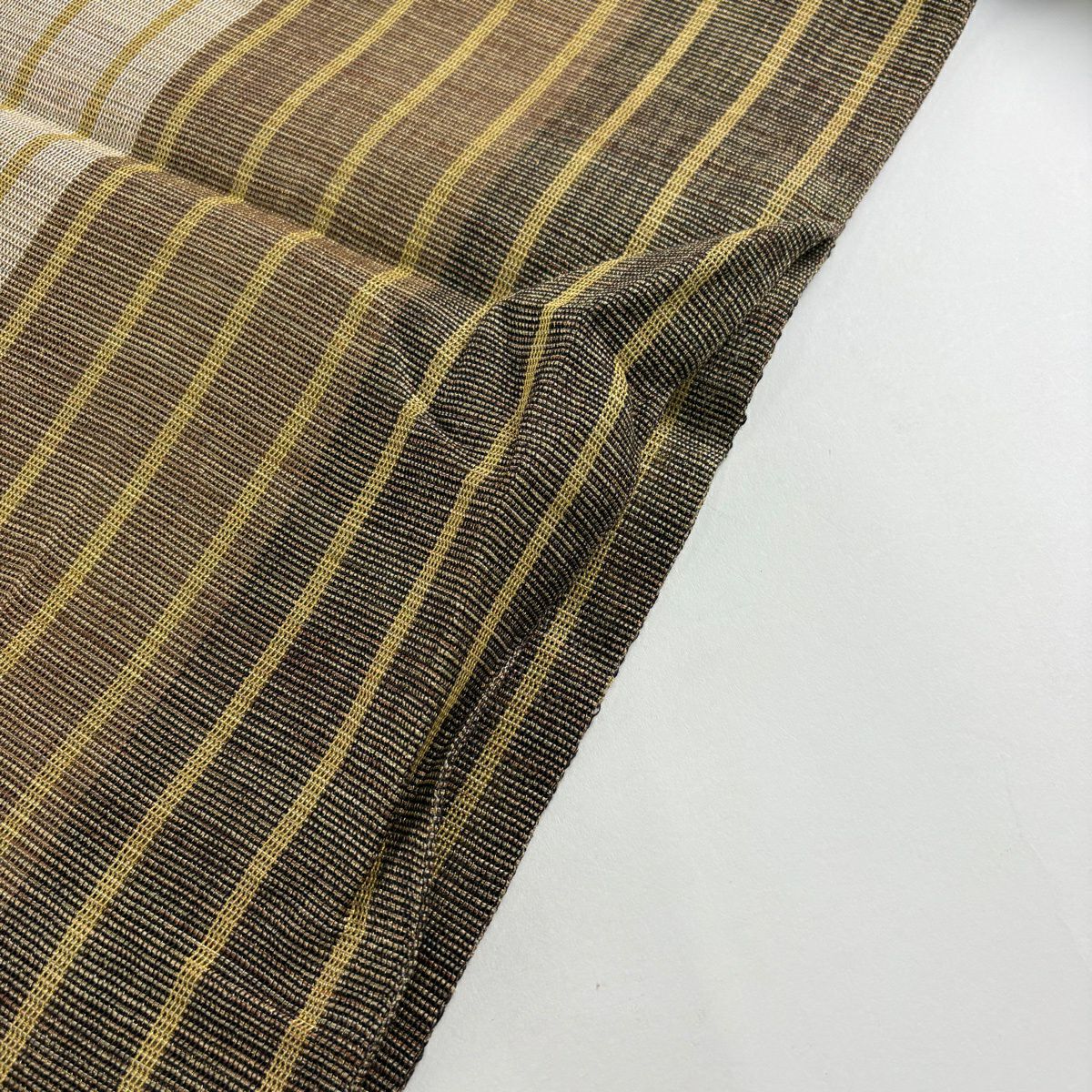 袋帶 秀品級 夏帶 縞 幾何學 金絲 茶 お太鼓圖案 純蠶絲