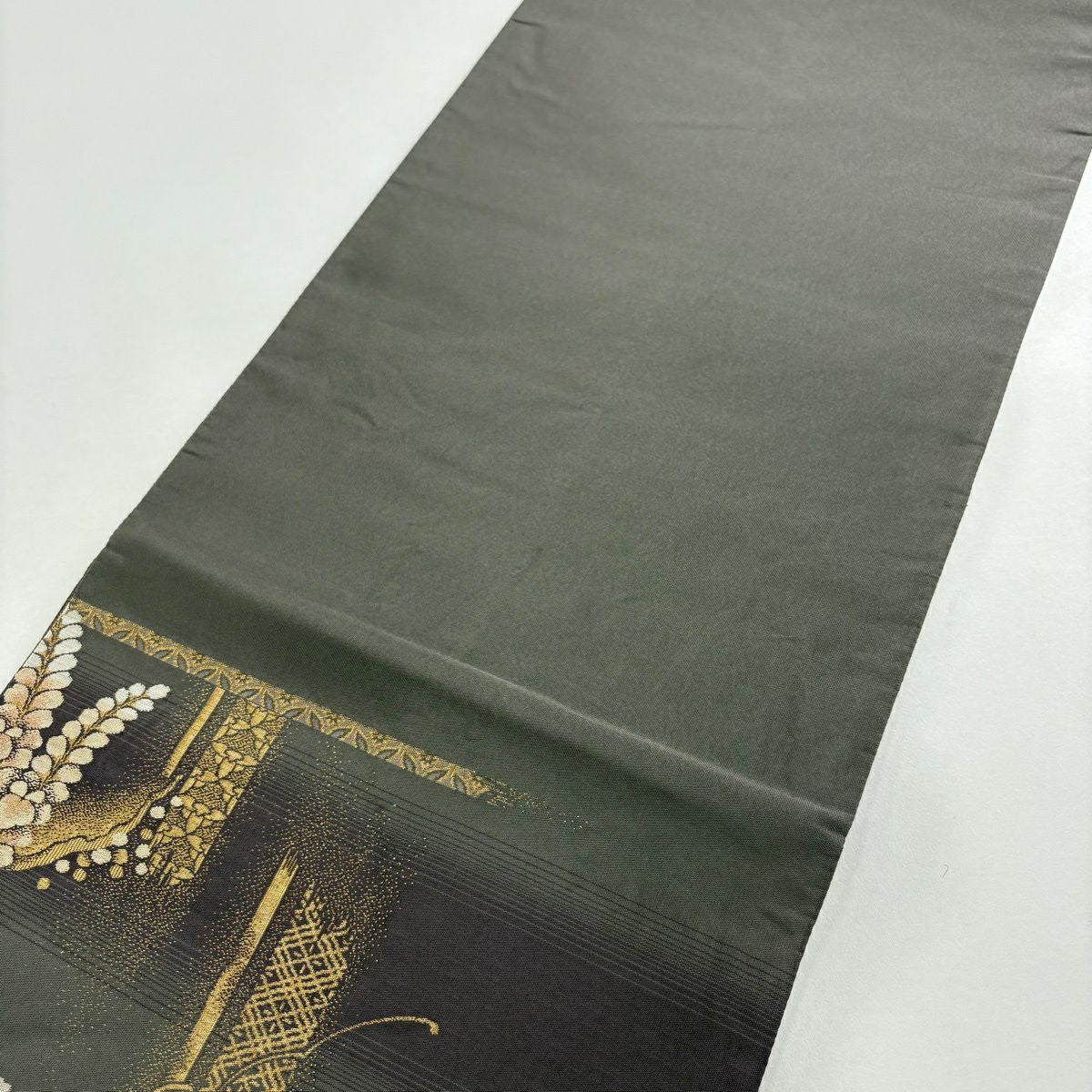 【美品】 袋帶 秀品級 藤 雪輪 金絲 灰紫 六通 純蠶絲