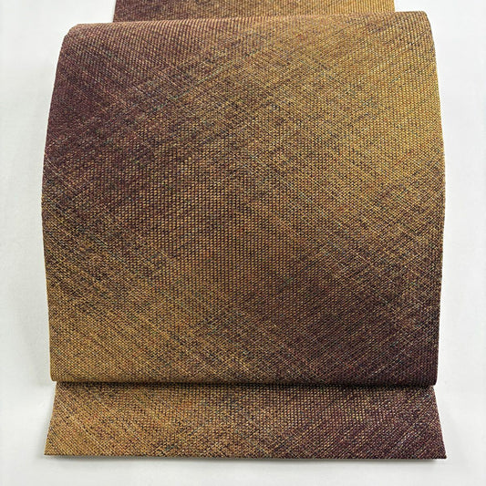 【美品】 名古屋帶 秀品級 八寸名古屋帶 幾何學 金絲 茶 純蠶絲