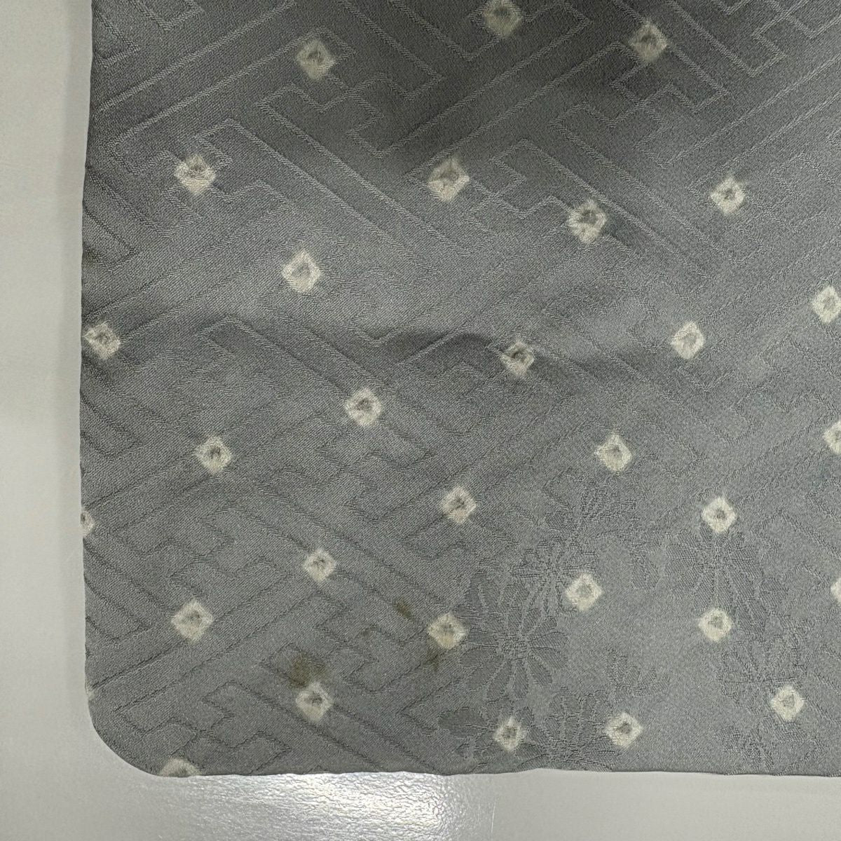 訪問服 身長160.5cm 袖長66cm M 雙層 短冊 花鳥 刺繡 絞染 青灰 純蠶絲 名品級