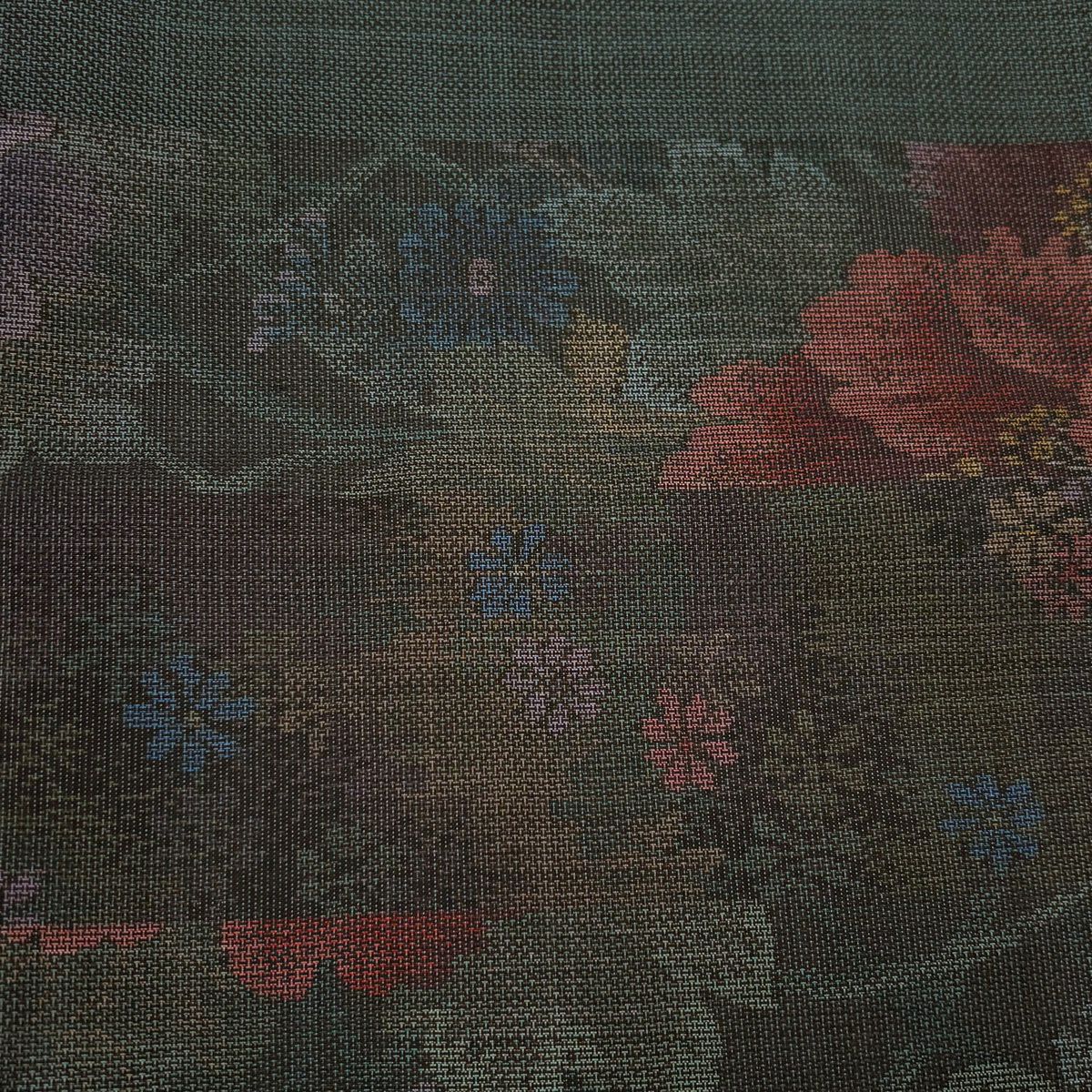 【美品】 付下 身長151.5cm 袖長61cm S 雙層 大島紬織地 純泥染 證書附帶 草花紋紋 段紋 深綠 純蠶絲 名品級