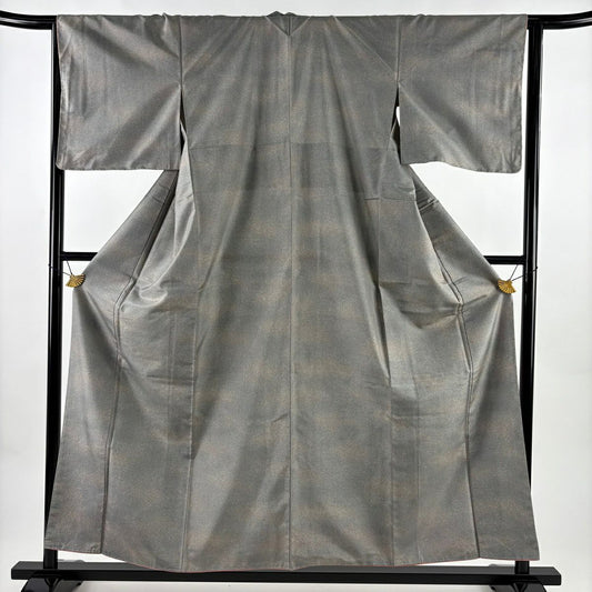 【美品】 小紋 身長156cm 袖長64.5cm M 雙層 大島紬織地 證書在側 漸層圖案 灰色 純蠶絲 名品級