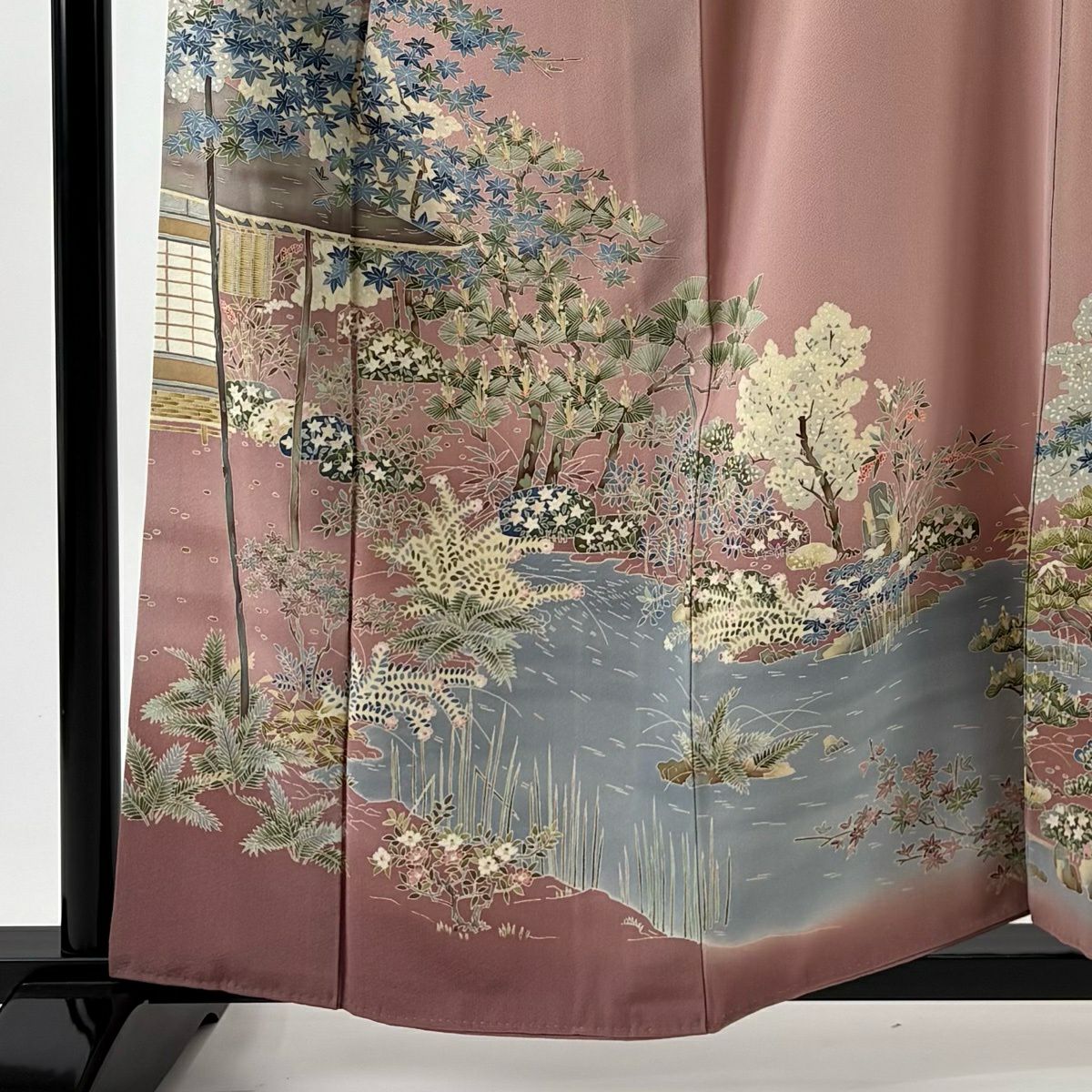 【美品】 留袖禮服禮服 身長159cm 袖長62cm S 雙層 柿本市郎 落款あり 家屋 松樹 ぼかし 粉紅 純蠶絲 名品級 一つ紋