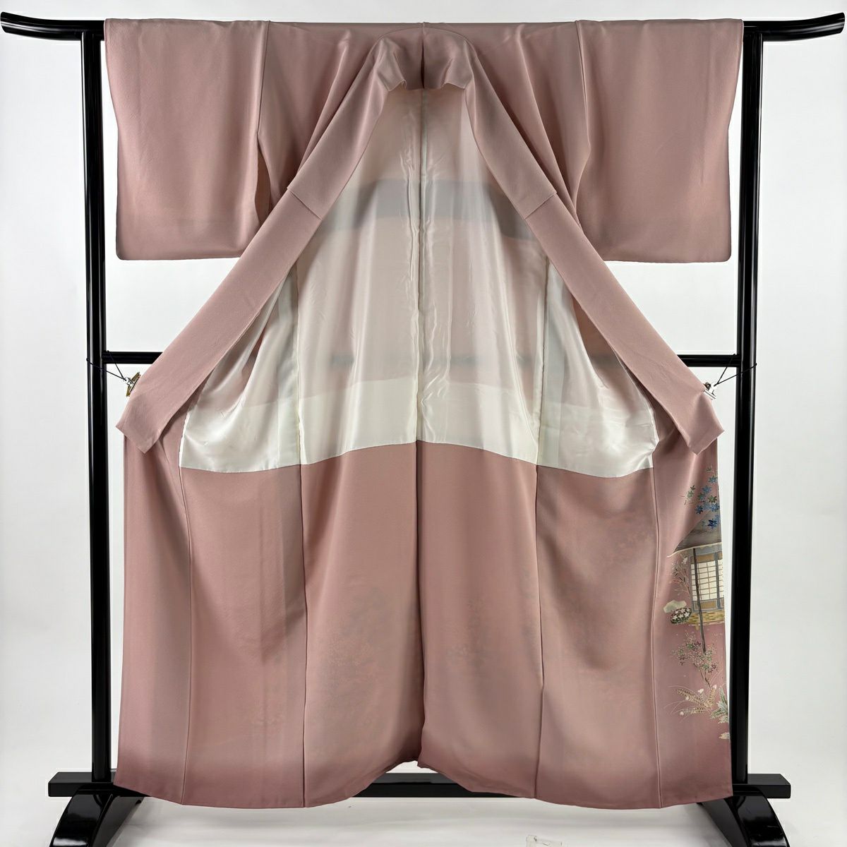 【美品】 留袖禮服禮服 身長159cm 袖長62cm S 雙層 柿本市郎 落款あり 家屋 松樹 ぼかし 粉紅 純蠶絲 名品級 一つ紋