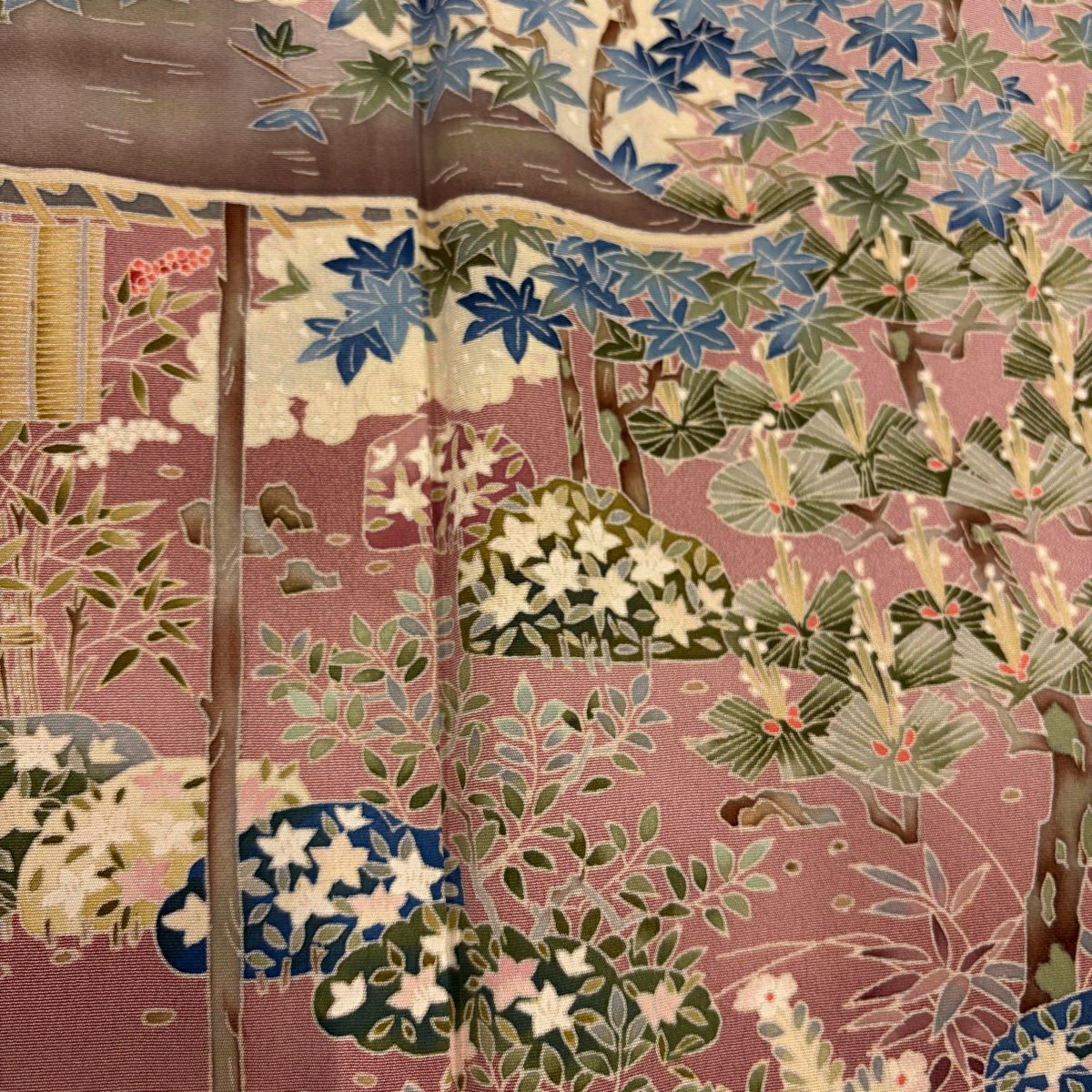 【美品】 留袖禮服禮服 身長159cm 袖長62cm S 雙層 柿本市郎 落款あり 家屋 松樹 ぼかし 粉紅 純蠶絲 名品級 一つ紋