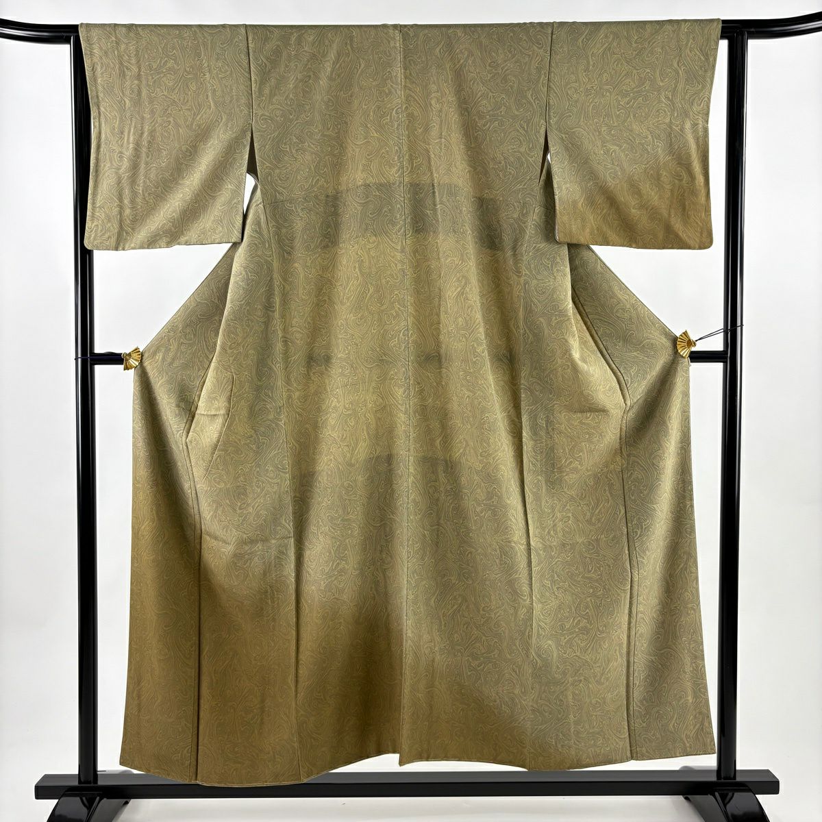 【美品】 付下 身長154cm 袖長63.5cm S 雙層 墨流染 灰綠 純蠶絲 名品級