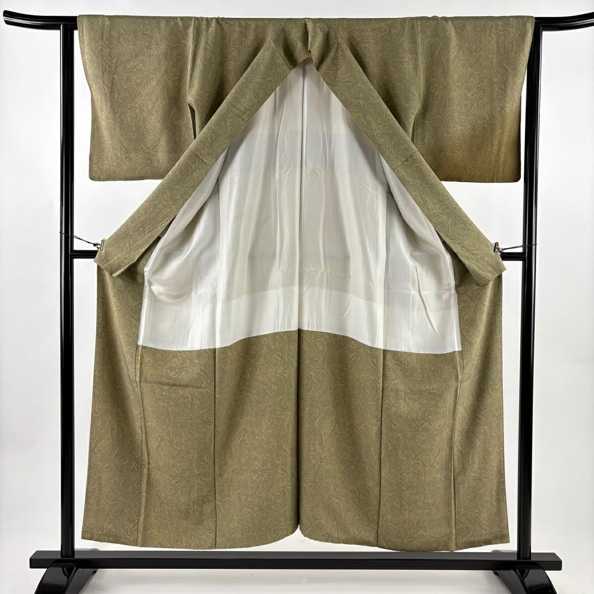 【美品】 付下 身長154cm 袖長63.5cm S 雙層 墨流染 灰綠 純蠶絲 名品級