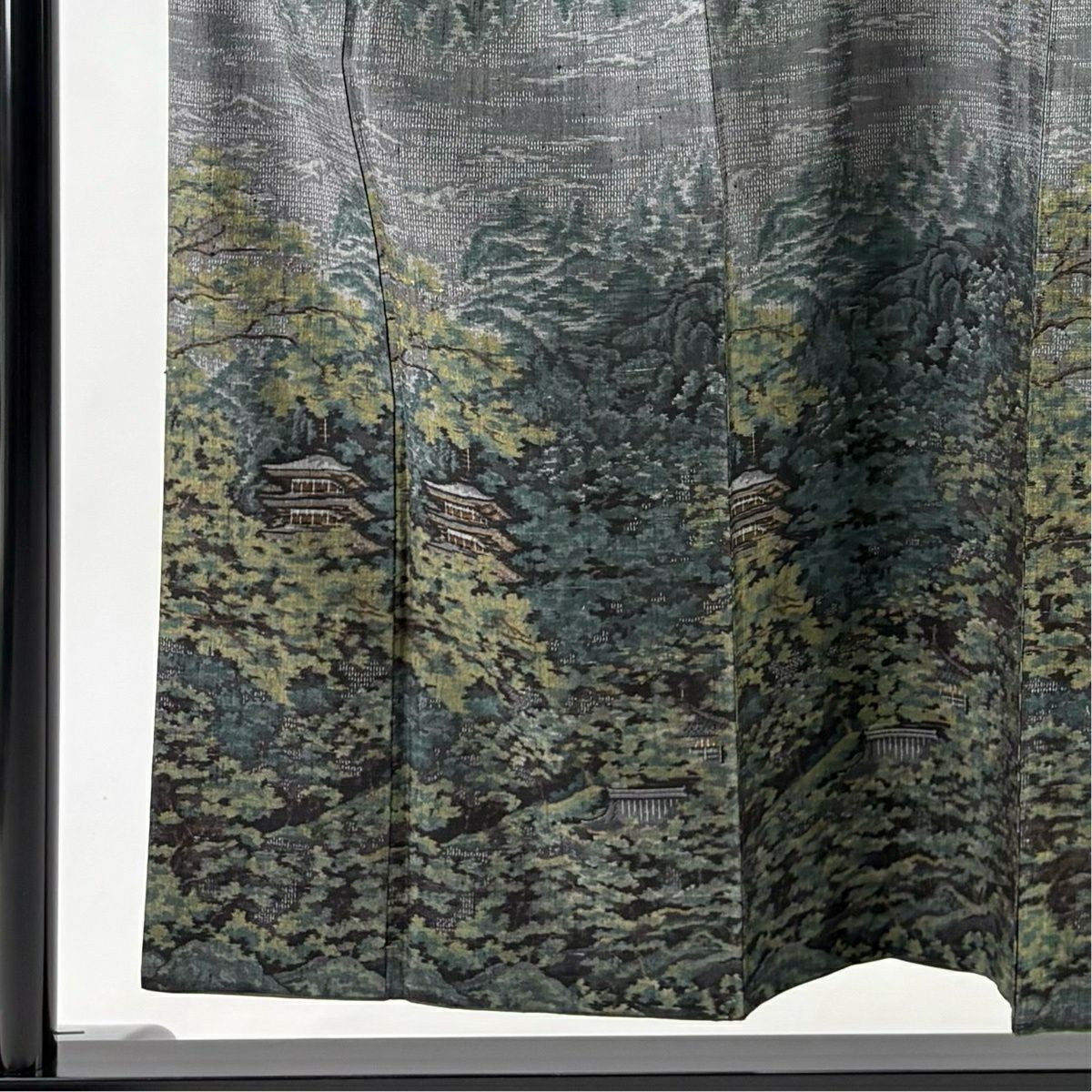 【美品】 付下 身長154cm 袖長63.5cm S 雙層 紬織織 地 證書あり 風景 建築 灰綠 純蠶絲 名品級