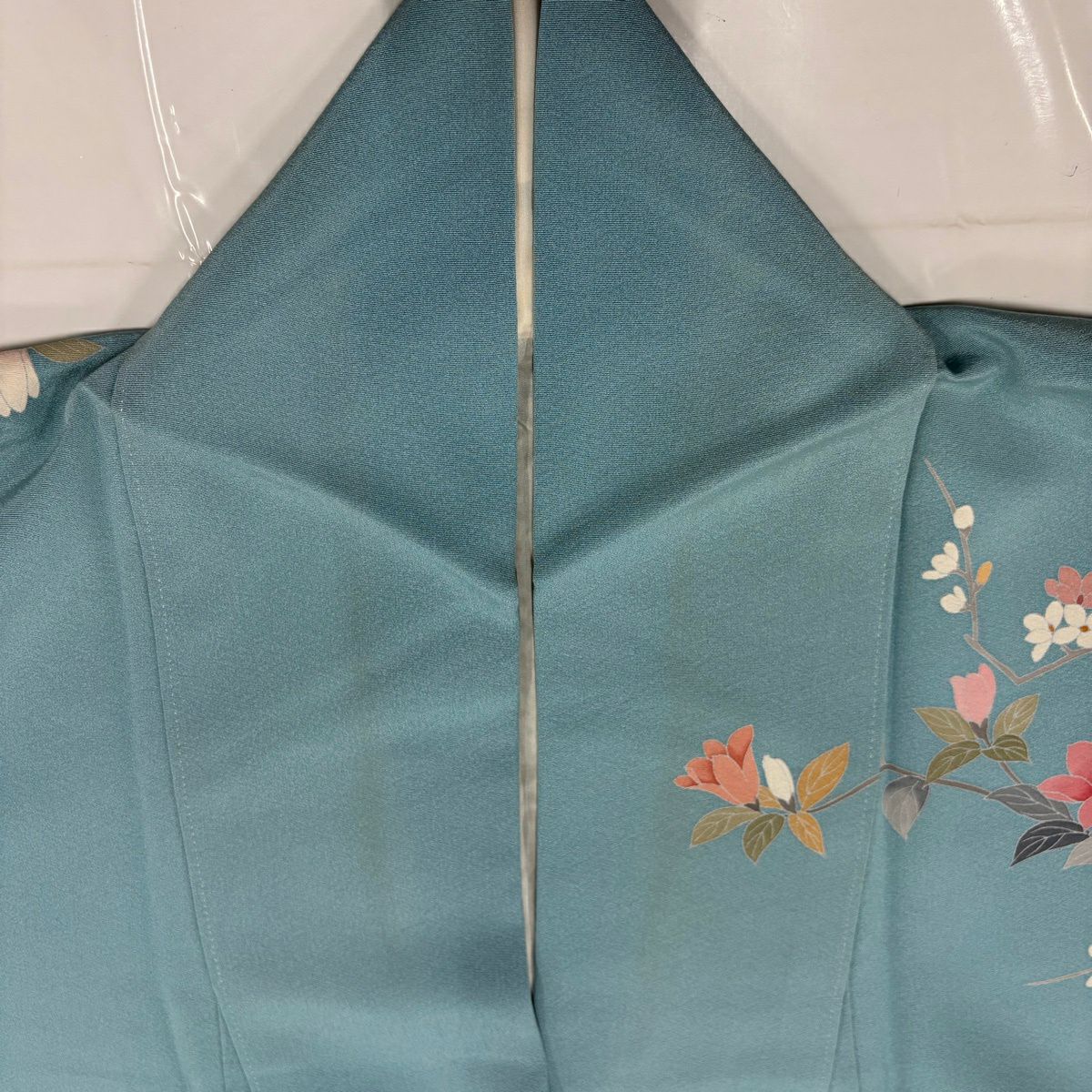 訪問服 身長168cm 袖長68.5cm L 雙層 落款有 枝花 染分 ぼかし 水藍色 純蠶絲 名品級