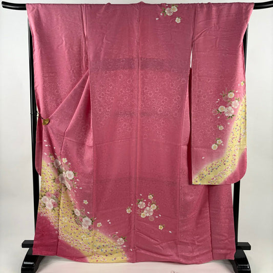 振袖禮服 身長167.5cm 袖長70cm L 雙層 櫻花 雪輪 染分 粉紅 純蠶絲 名品級