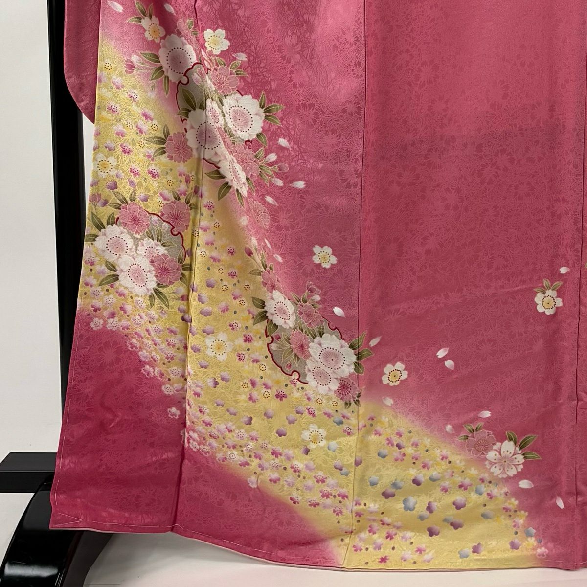 振袖禮服 身長167.5cm 袖長70cm L 雙層 櫻花 雪輪 染分 粉紅 純蠶絲 名品級